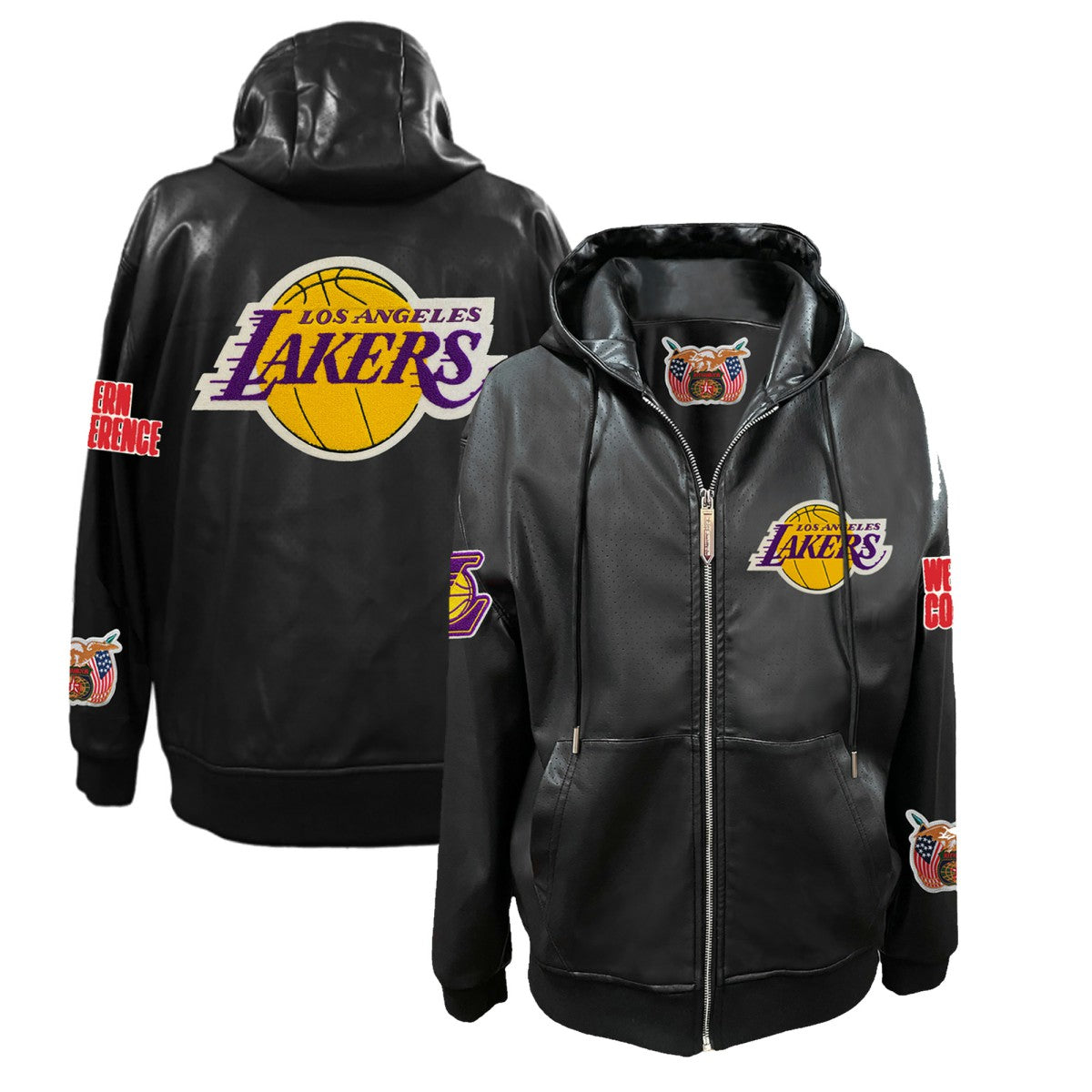 Black Los Angeles Lakers Jeff Hamilton Vegan Leather Full-Zip Hoodie | NBA
