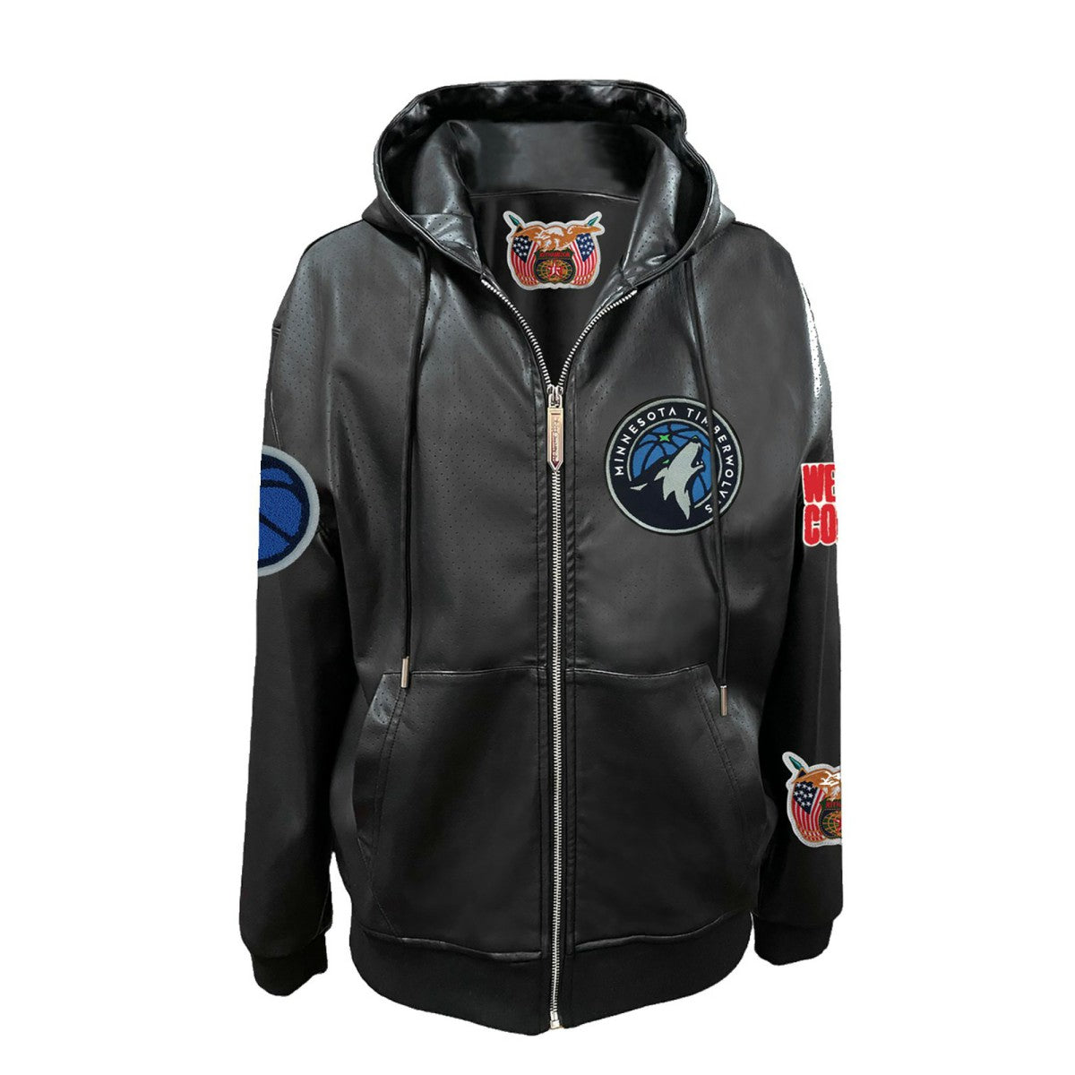 Black Minnesota Timberwolves Jeff Hamilton Vegan Leather Full-Zip Hoodie | NBA