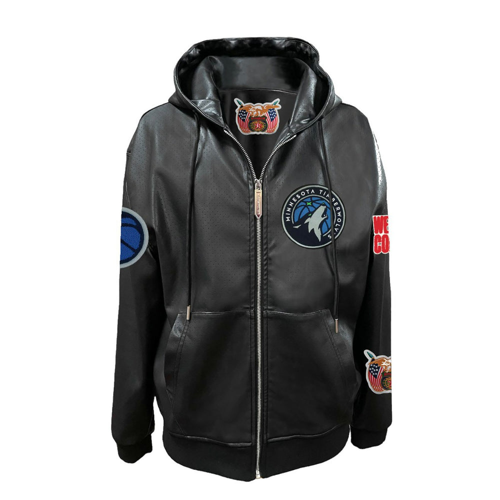 Black Minnesota Timberwolves Jeff Hamilton Vegan Leather Full-Zip Hoodie | NBA