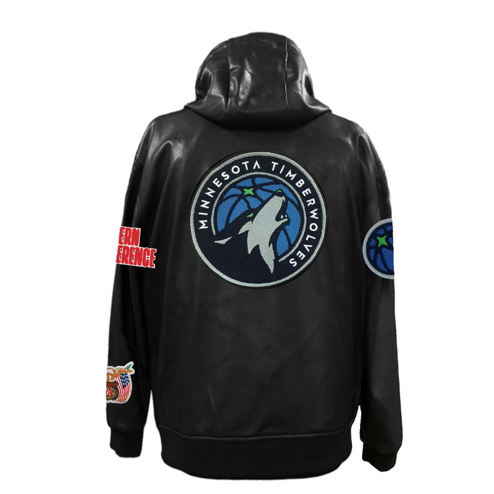 Black Minnesota Timberwolves Jeff Hamilton Vegan Leather Full-Zip Hoodie | NBA