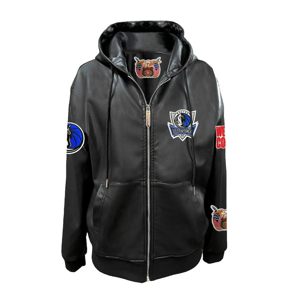 Black Dallas Mavericks Jeff Hamilton Vegan Leather Full-Zip Hoodie sale | NBA