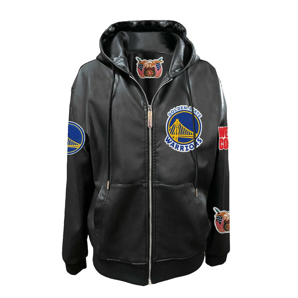 Black Golden State Warriors Jeff Hamilton Vegan Leather Full-Zip Hoodie sale | NBA