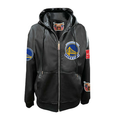 Black Golden State Warriors Jeff Hamilton Vegan Leather Full-Zip Hoodie sale | NBA