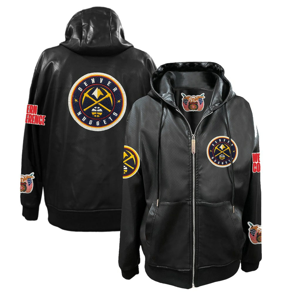 Black Denver Nuggets Jeff Hamilton Vegan Leather Full-Zip Hoodie sale | NBA