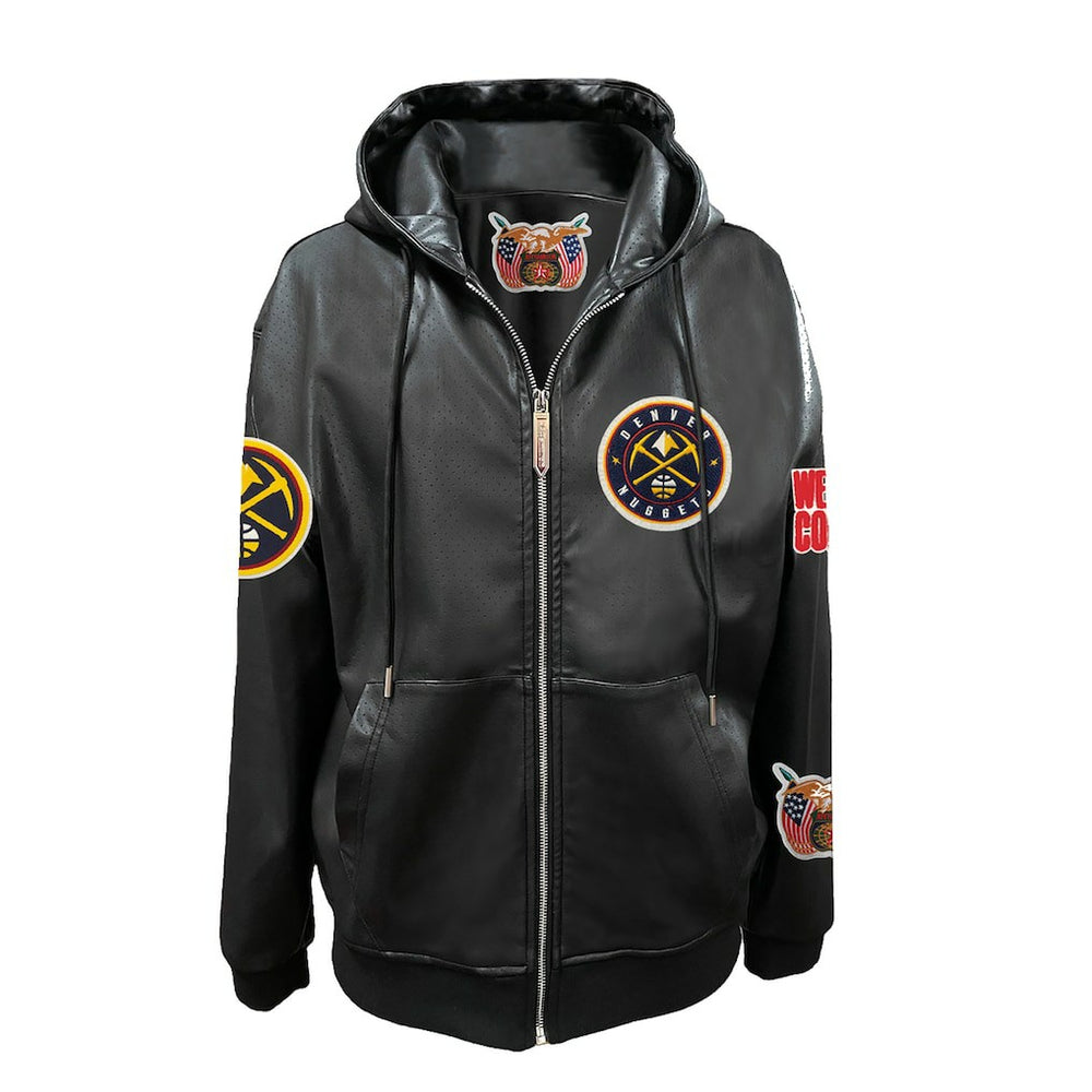 Black Denver Nuggets Jeff Hamilton Vegan Leather Full-Zip Hoodie sale | NBA