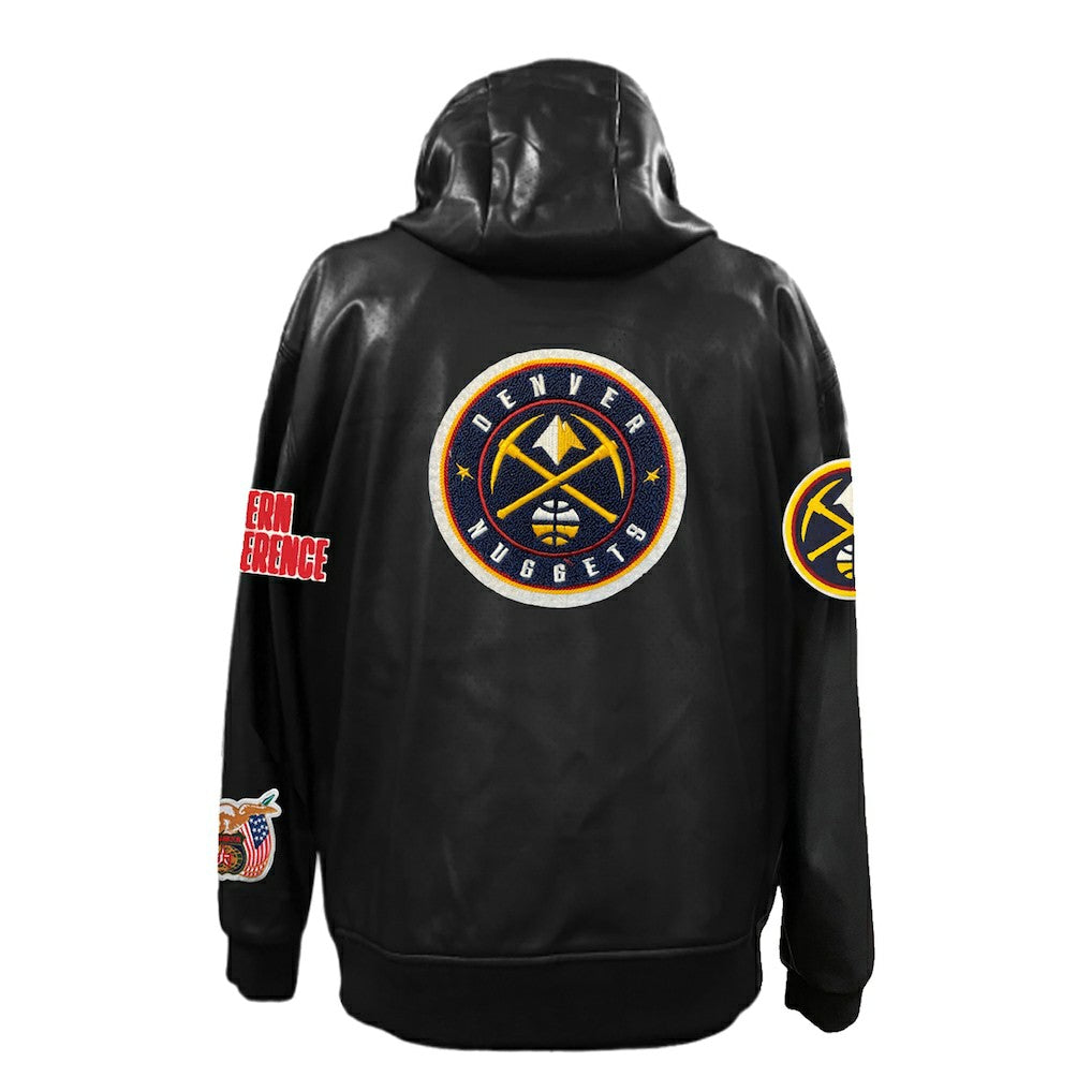Black Denver Nuggets Jeff Hamilton Vegan Leather Full-Zip Hoodie sale | NBA