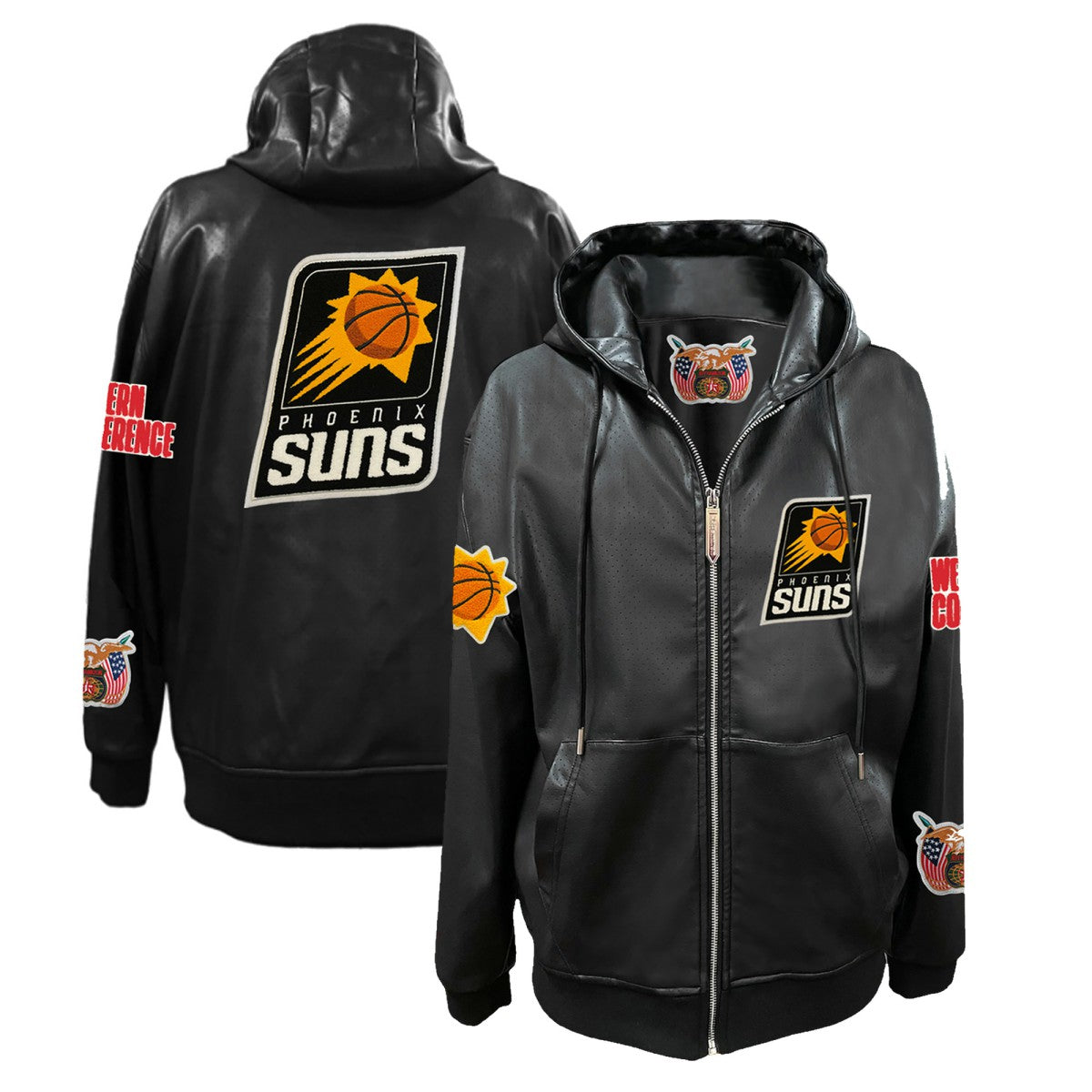 Black Phoenix Suns Jeff Hamilton Vegan Leather Full-Zip Hoodie | NBA