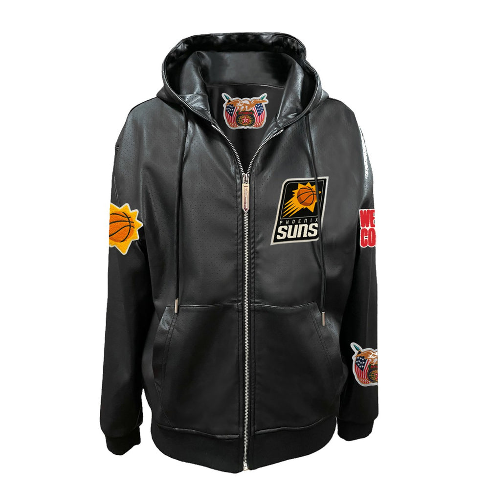 Black Phoenix Suns Jeff Hamilton Vegan Leather Full-Zip Hoodie | NBA