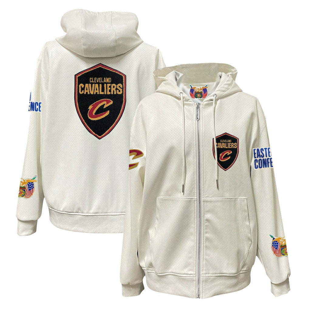 White Cleveland Cavaliers Jeff Hamilton Vegan Leather Full-Zip Hoodie sale | NBA