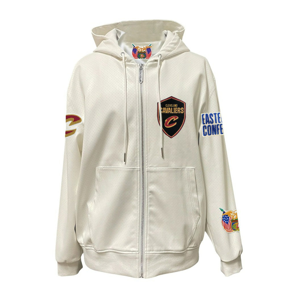 White Cleveland Cavaliers Jeff Hamilton Vegan Leather Full-Zip Hoodie sale | NBA