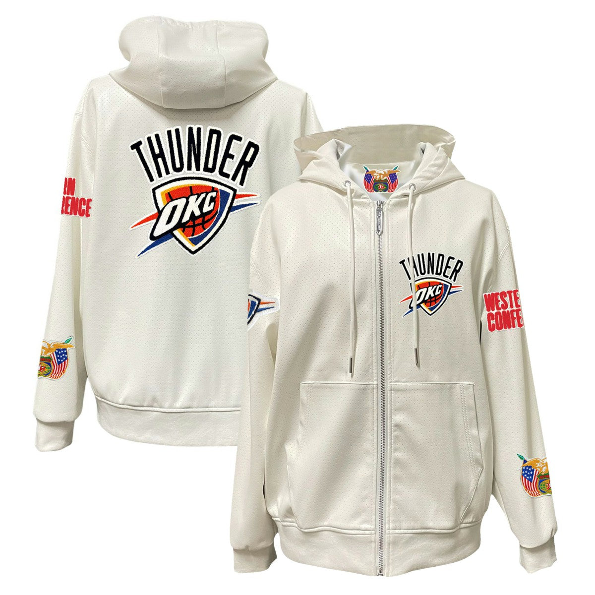 White Oklahoma City Thunder Jeff Hamilton Vegan Leather Full-Zip Hoodie | NBA