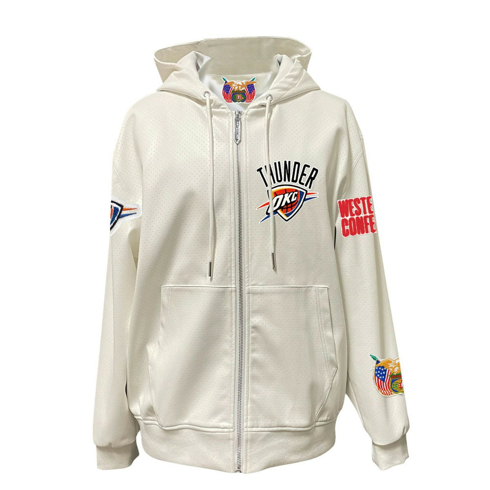 White Oklahoma City Thunder Jeff Hamilton Vegan Leather Full-Zip Hoodie | NBA