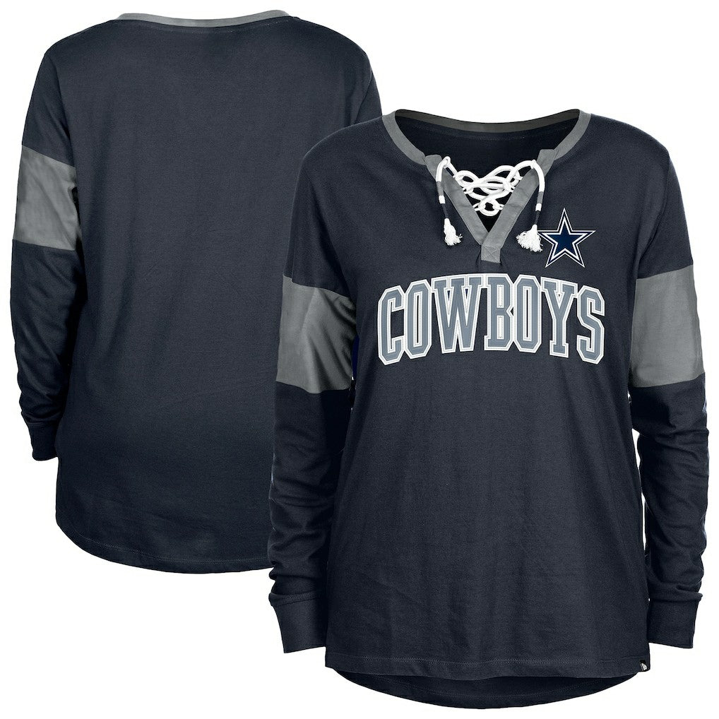 Dallas Cowboys Women's Lace-Up Notch-Neck Long Sleeve T-Shirt | NFL On sale