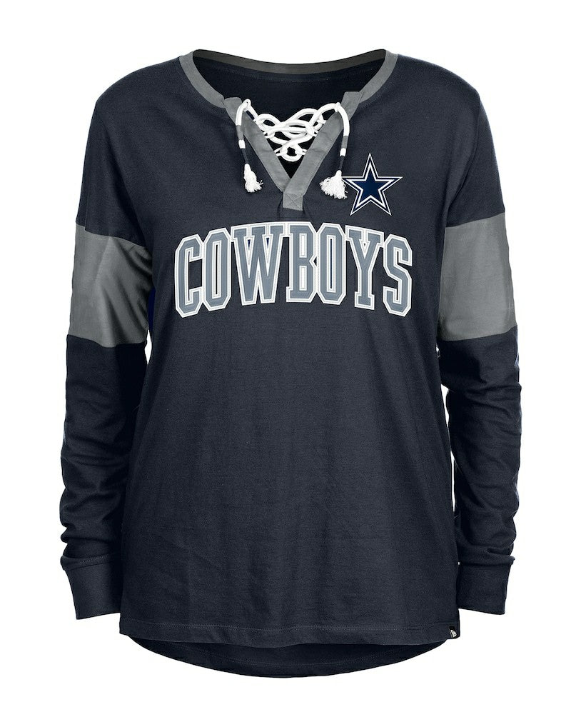 Dallas Cowboys Women's Lace-Up Notch-Neck Long Sleeve T-Shirt | NFL On sale