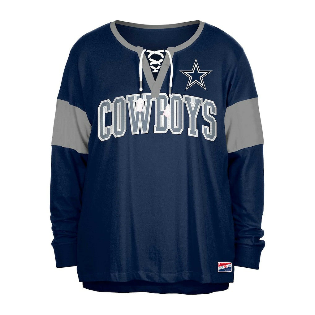 Dallas Cowboys Women's Plus Size Lace-Up Notch Neck Long Sleeve T-Shirt  | NFL On sale