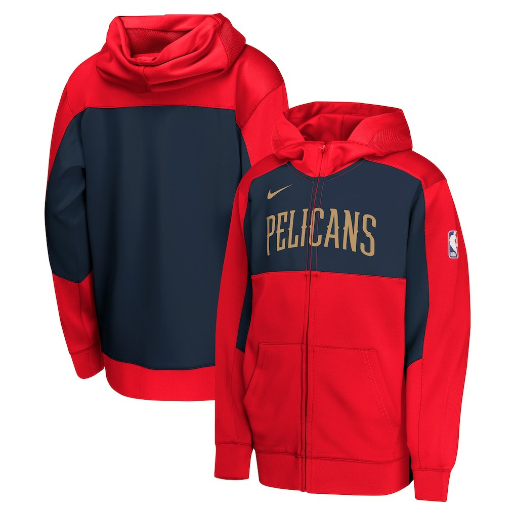Red/Navy New Orleans Pelicans Youth Authentic On-Court Showtime Performance Full-Zip Hoodie | NBA