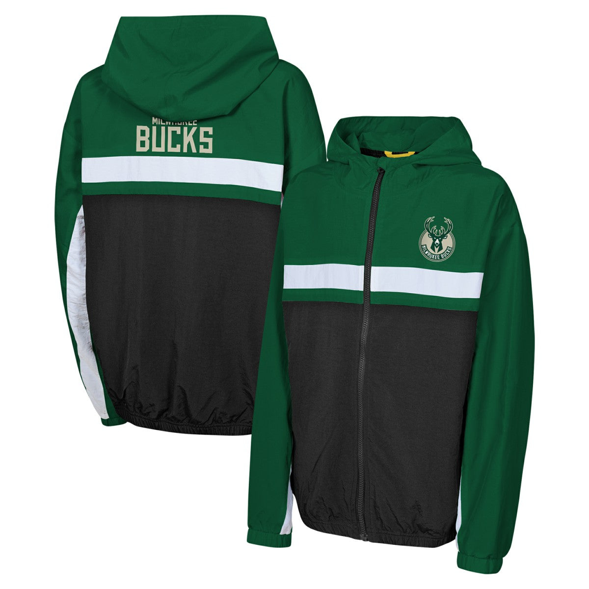 Hunter Green Milwaukee Bucks Youth Headliner Windbreaker Full-Zip Hoodie Jacket | NBA