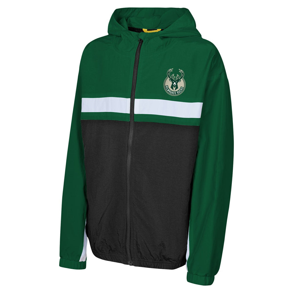 Hunter Green Milwaukee Bucks Youth Headliner Windbreaker Full-Zip Hoodie Jacket | NBA