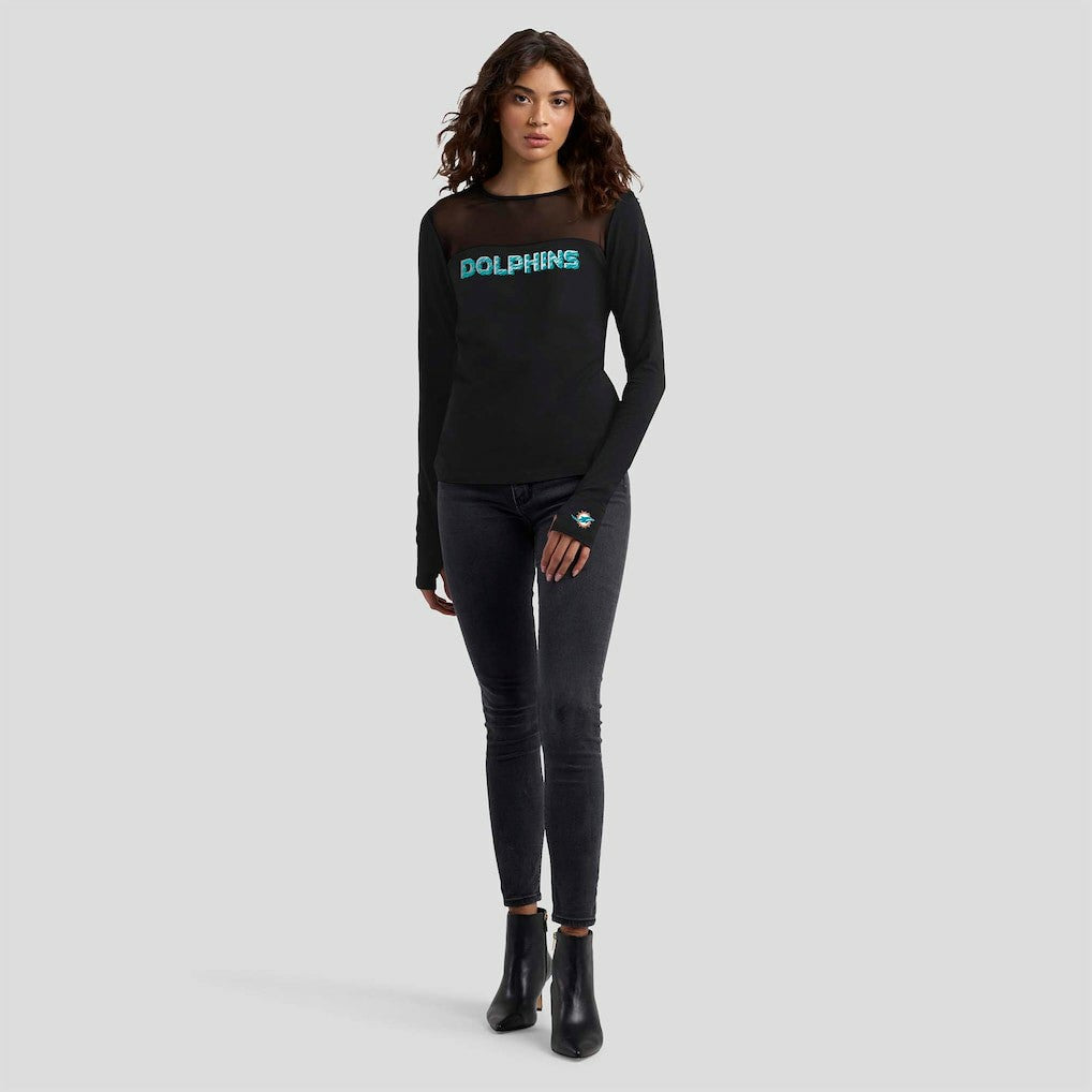 Miami Dolphins WEAR by Erin Andrews x Gracie Hunt Women's Mesh Panel Long Sleeve T-Shirt | NFL New