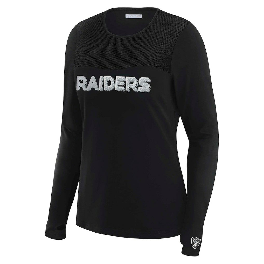 Las Vegas Raiders WEAR by Erin Andrews x Gracie Hunt Women's Mesh Panel Long Sleeve T-Shirt | NFL New