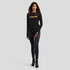 Pittsburgh Steelers WEAR by Erin Andrews x Gracie Hunt Women's Mesh Panel Long Sleeve T-Shirt | NFL Near me