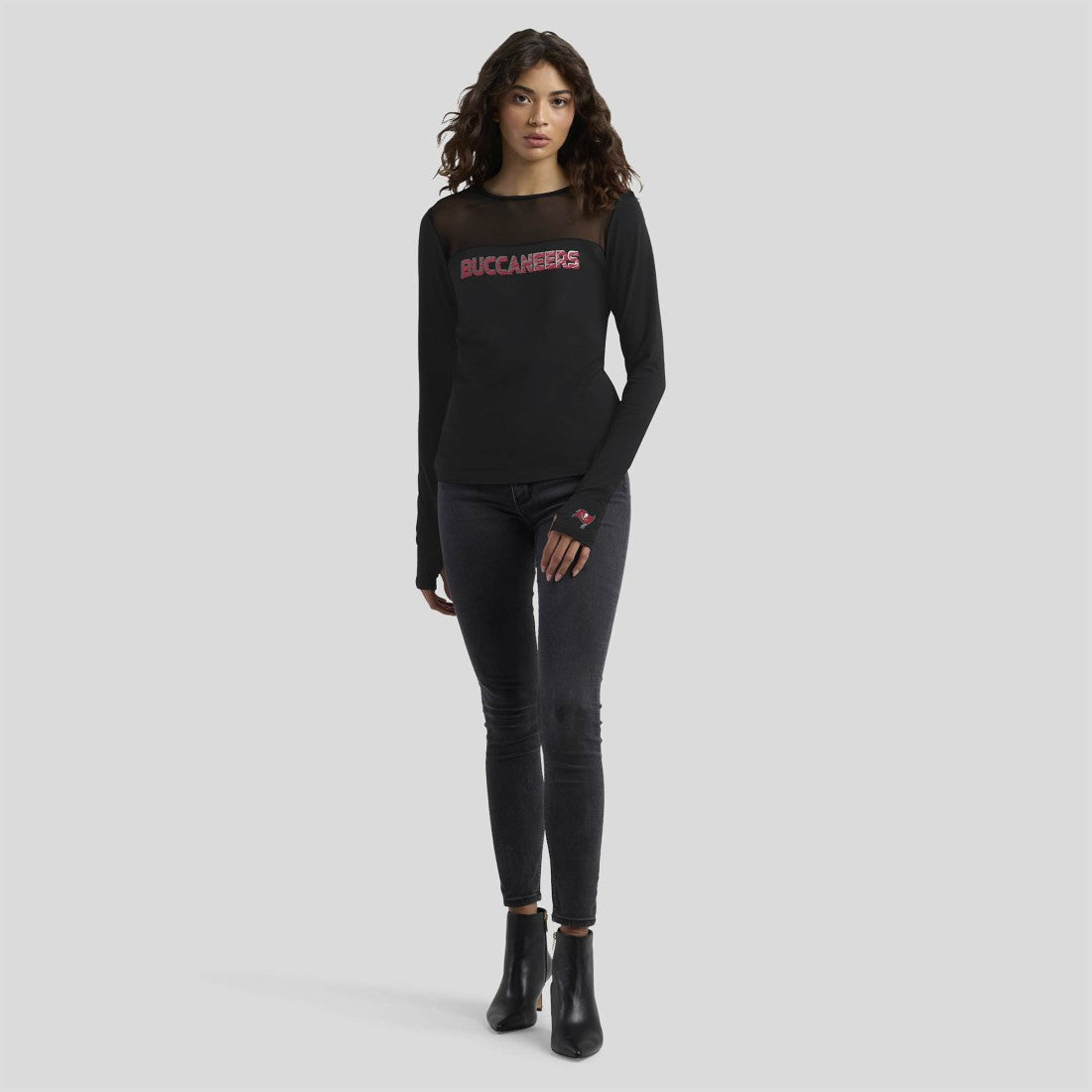 Tampa Bay Buccaneers WEAR by Erin Andrews x Gracie Hunt Women's Mesh Panel Long Sleeve T-Shirt | NFL Hot