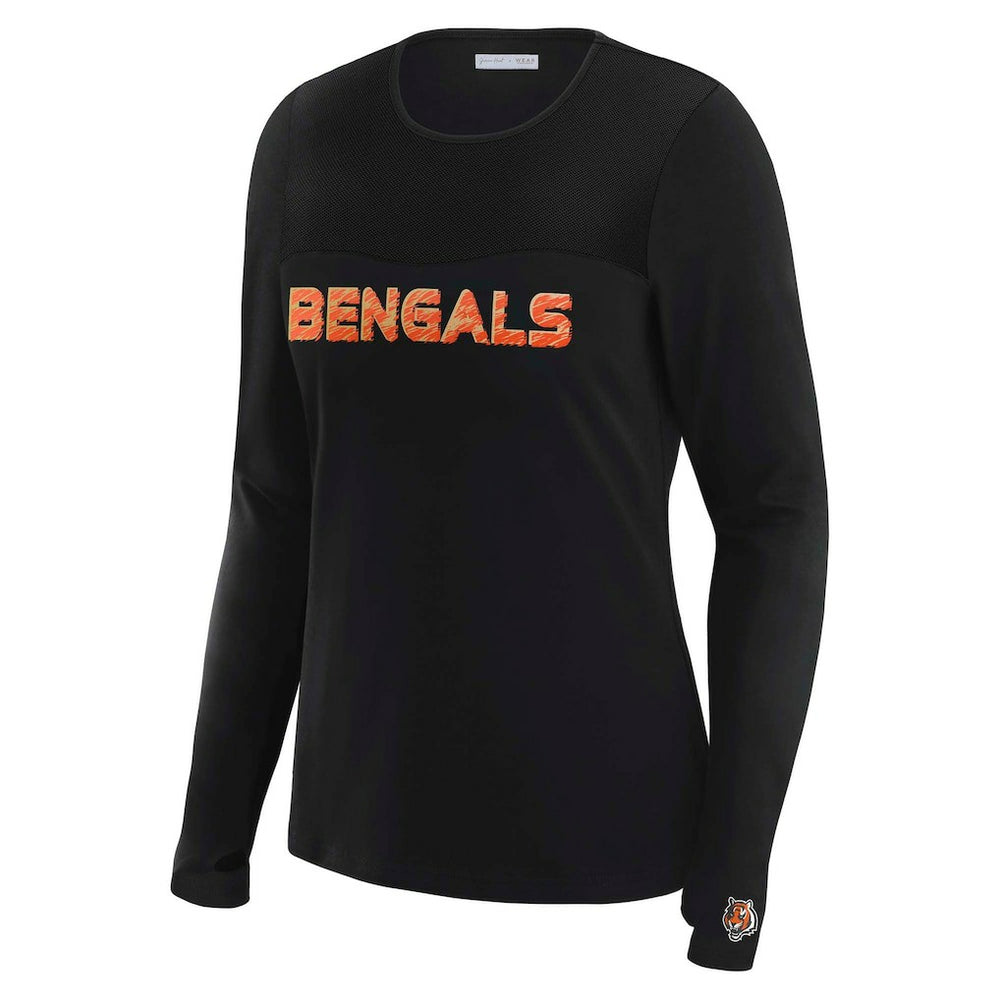 Cincinnati Bengals WEAR by Erin Andrews x Gracie Hunt Women's Mesh Panel Long Sleeve T-Shirt | NFL New