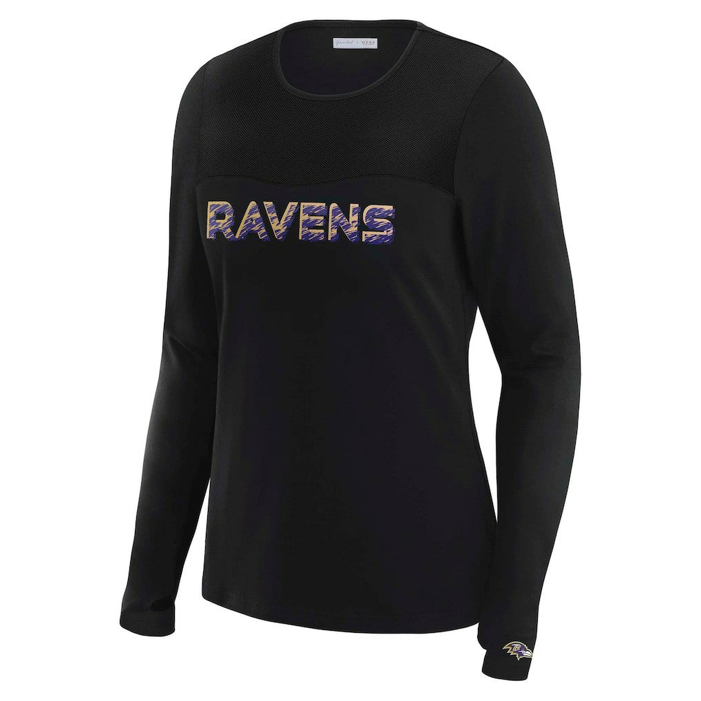 Baltimore Ravens WEAR by Erin Andrews x Gracie Hunt Women's Mesh Panel Long Sleeve T-Shirt | NFL Online