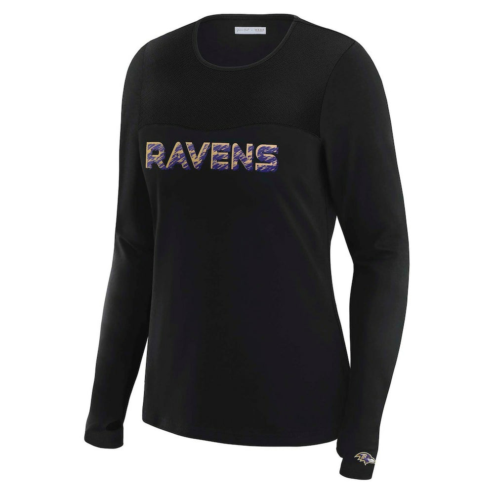 Baltimore Ravens WEAR by Erin Andrews x Gracie Hunt Women's Mesh Panel Long Sleeve T-Shirt | NFL Online