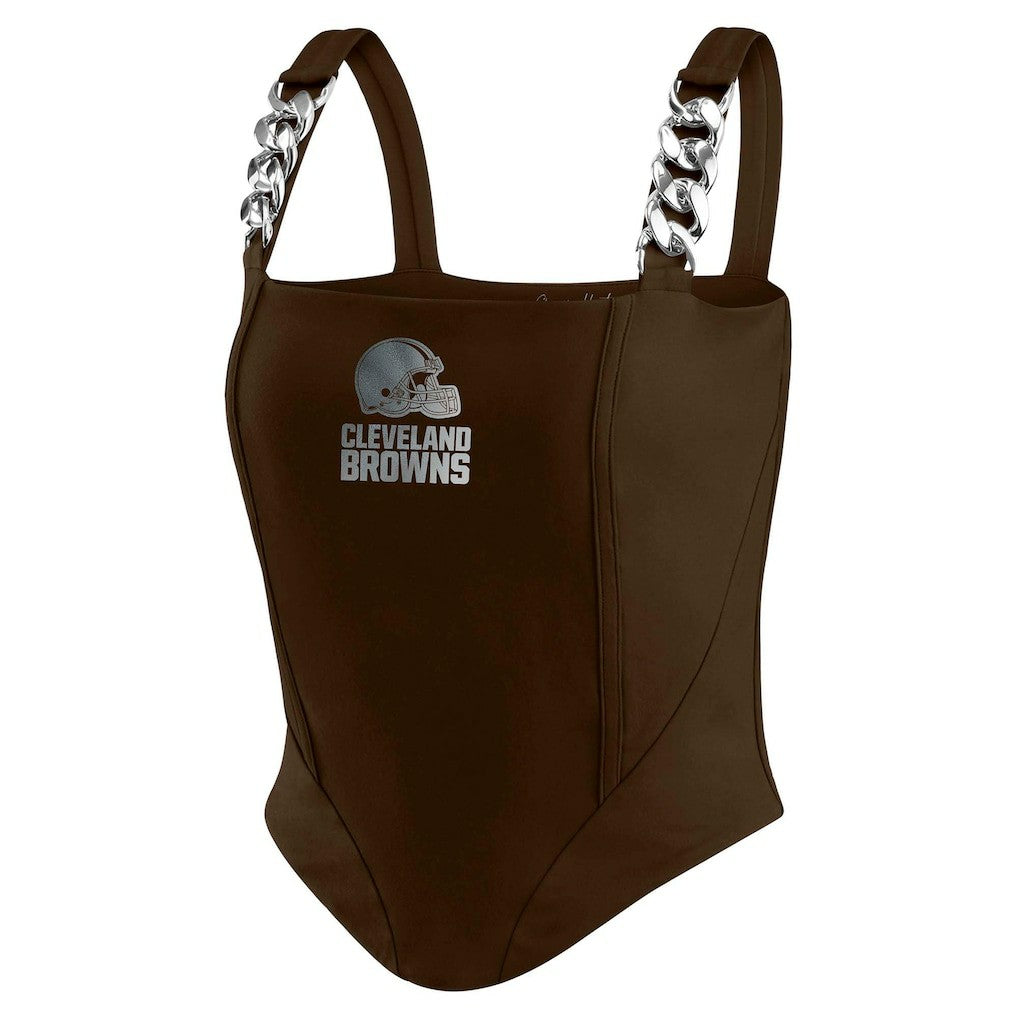 Cleveland Browns WEAR by Erin Andrews x Gracie Hunt Women's Chain Link Corset Top | NFL New