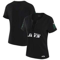 New York Jets WEAR by Erin Andrews x Gracie Hunt Women's Draft Me Lace-Up T-Shirt | NFL Discount