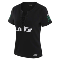 New York Jets WEAR by Erin Andrews x Gracie Hunt Women's Draft Me Lace-Up T-Shirt | NFL Discount