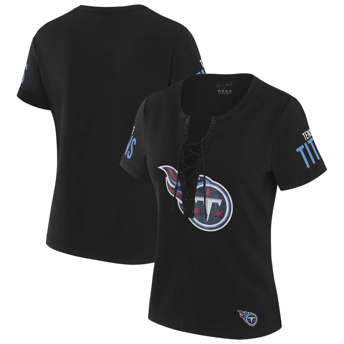 Tennessee Titans WEAR by Erin Andrews x Gracie Hunt Women's Draft Me Lace-Up T-Shirt | NFL Discount
