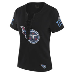 Tennessee Titans WEAR by Erin Andrews x Gracie Hunt Women's Draft Me Lace-Up T-Shirt | NFL Discount