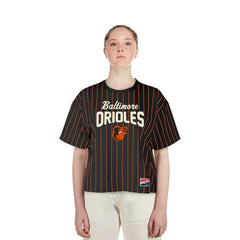 Baltimore Orioles New Era Women's Cooperstown Collection Multiplier Pinstripe Cropped T-Shirt - MLB T-shirts