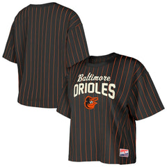 Baltimore Orioles New Era Women's Cooperstown Collection Multiplier Pinstripe Cropped T-Shirt - MLB T-shirts