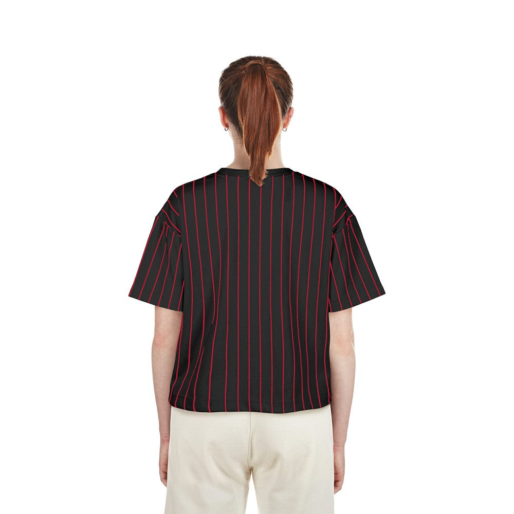 Cincinnati Reds New Era Women's Cooperstown Collection Multiplier Pinstripe Cropped T-Shirt - MLB T-shirts