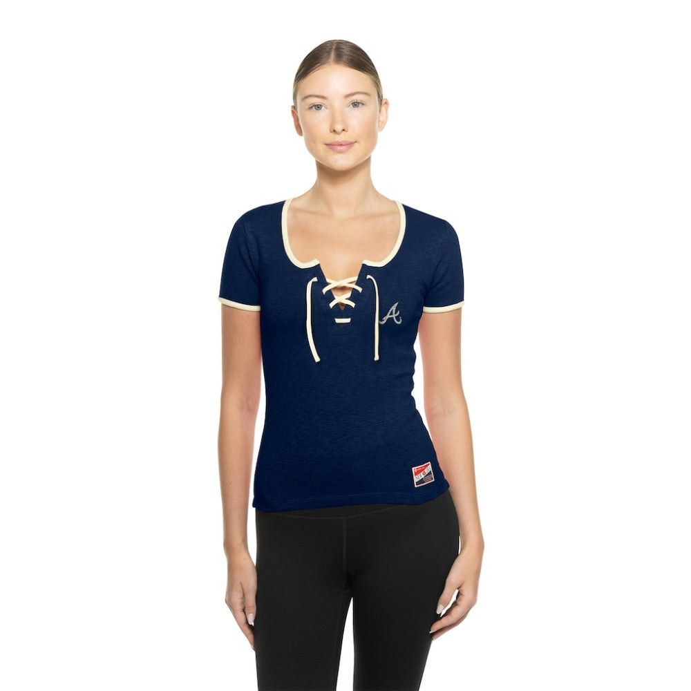 Atlanta Braves New Era Women's Throwback Lace Up T-Shirt - MLB T-shirts