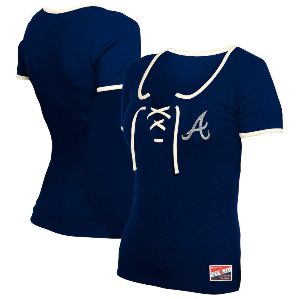 Atlanta Braves New Era Women's Throwback Lace Up T-Shirt - MLB T-shirts