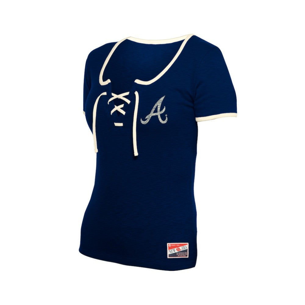 Atlanta Braves New Era Women's Throwback Lace Up T-Shirt - MLB T-shirts
