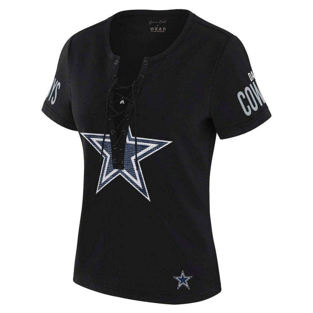 Dallas Cowboys WEAR by Erin Andrews x Gracie Hunt Women's Draft Me Lace-Up T-Shirt | NFL US