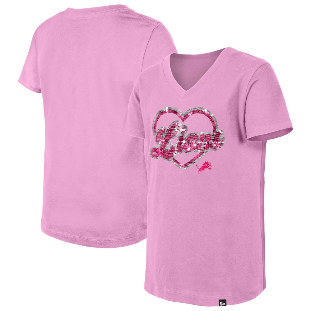Detroit Lions Girls Youth Flip Sequins V-Neck T-Shirt | NFL Sale