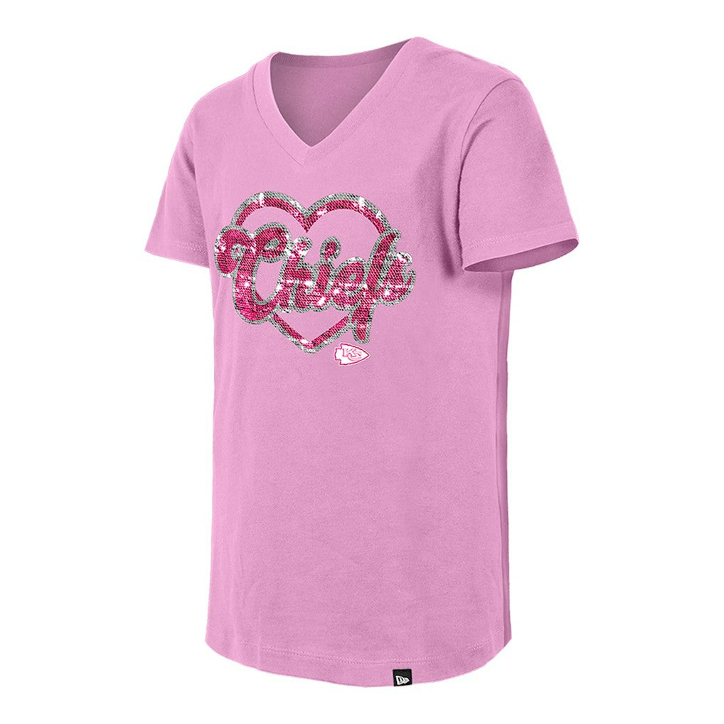 Kansas City Chiefs Girls Youth Flip Sequins V-Neck T-Shirt | NFL Discount