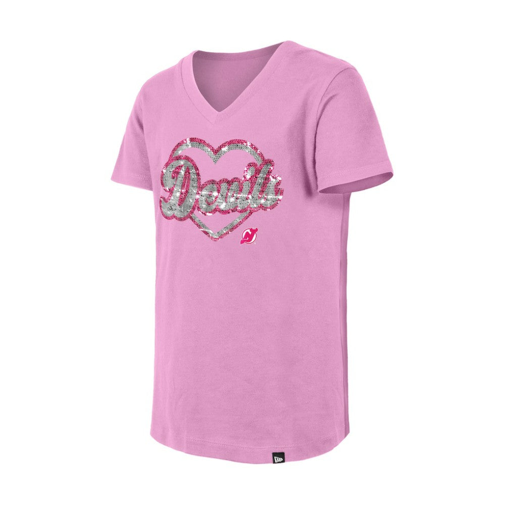 New Jersey Devils New Era Girl's Youth Flip Sequin V-Neck T-Shirt -  NHL T-shirts