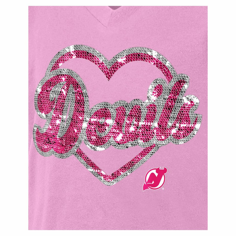 New Jersey Devils New Era Girl's Youth Flip Sequin V-Neck T-Shirt -  NHL T-shirts