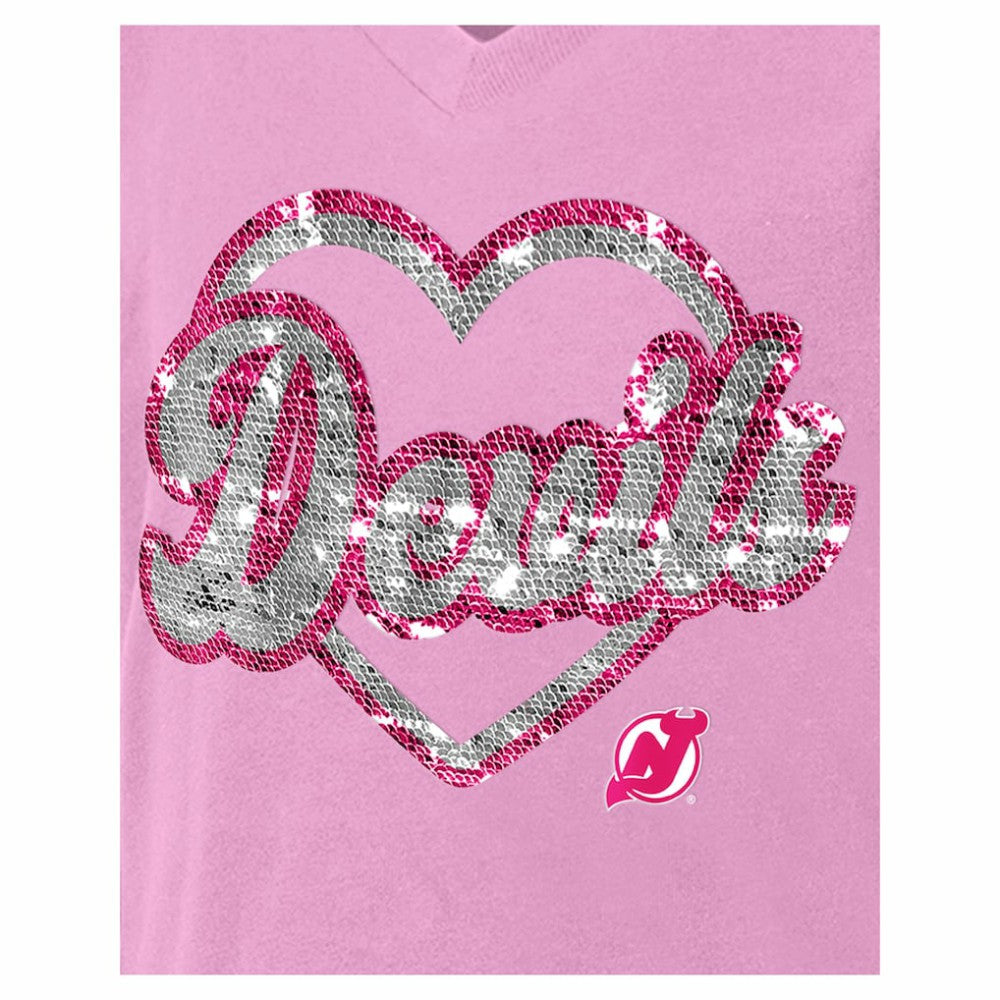 New Jersey Devils New Era Girl's Youth Flip Sequin V-Neck T-Shirt -  NHL T-shirts