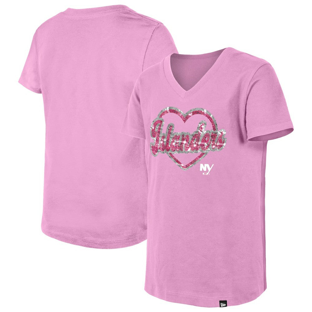 New York Islanders New Era Girl's Youth Flip Sequin V-Neck T-Shirt -  NHL T-shirts