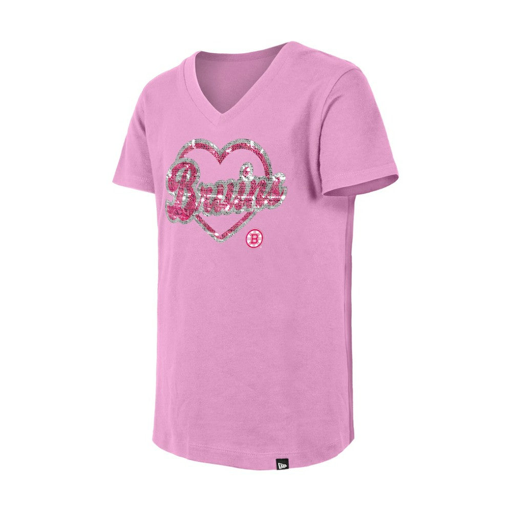 Boston Bruins New Era Girl's Youth Flip Sequin V-Neck T-Shirt -  NHL T-shirts
