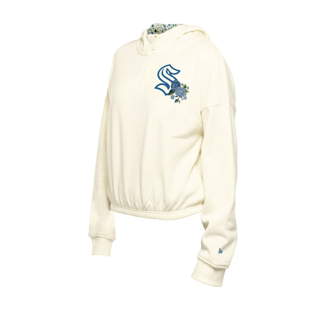 Seattle Kraken New Era Women's Glam Game Quarter-Zip Cropped Floral Hoodie Pullover -  NHL Hoodies