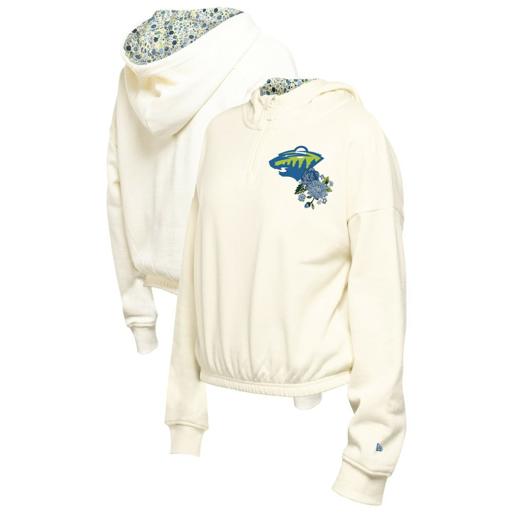 Minnesota Wild New Era Women's Glam Game Quarter-Zip Cropped Floral Hoodie Pullover -  NHL Hoodies